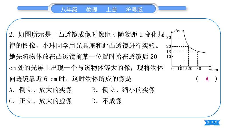 粤沪版八年级物理上第三章光和眼睛专题三凸透镜成像规律的探究与应用习题课件第8页