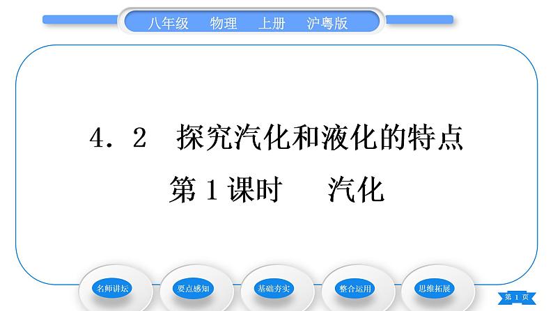 粤沪版八年级物理上第四章物质的形态及其变化4.2探究汽化和液化的特点第1课时汽化习题课件第1页