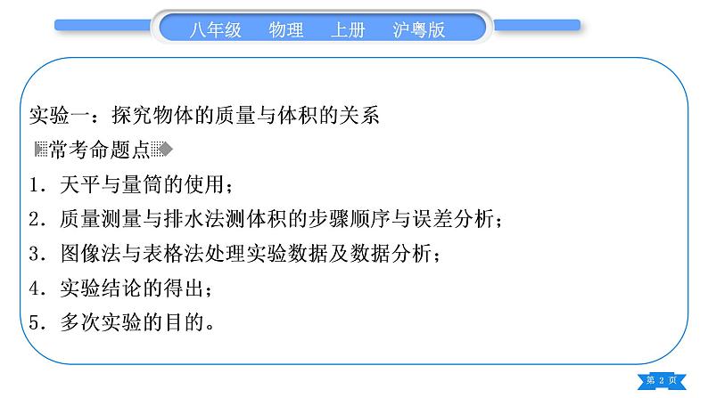 粤沪版八年级物理上第五章我们周围的物质实验专题习题课件第2页