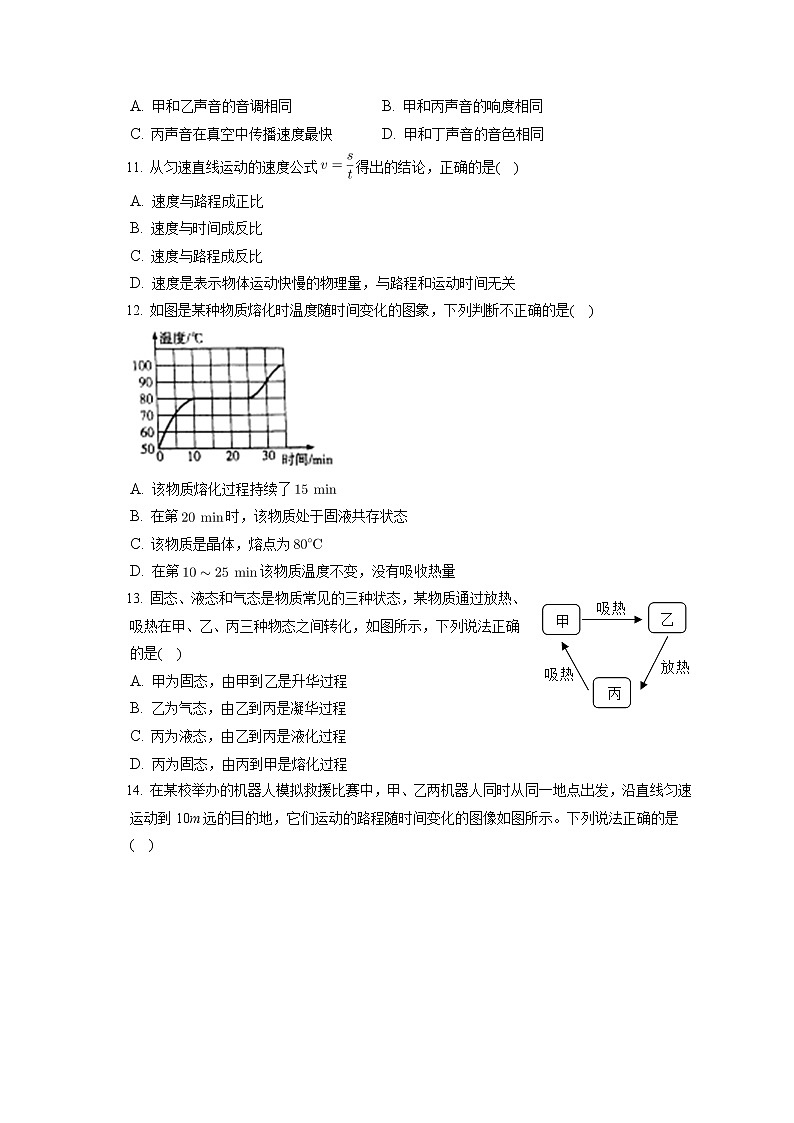 河南省驻马店市上蔡县2022-2023学年八年级上学期期中考试物理试卷(含答案)第3页