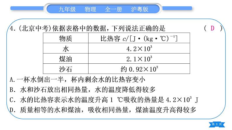 粤沪版九年级物理第十二章内能与热机复习与提升习题课件第5页