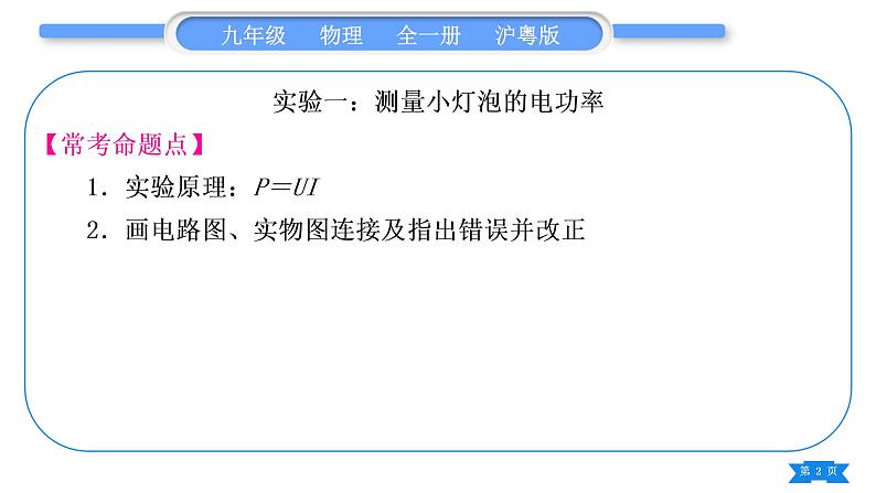 粤沪版九年级物理第十五章电能与电功率章实验专题习题课件第2页