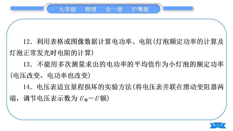 粤沪版九年级物理第十五章电能与电功率章实验专题习题课件第6页