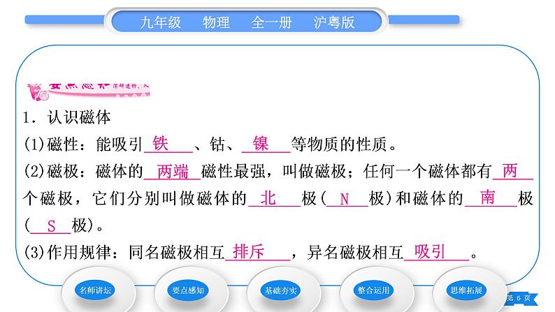 粤沪版九年级物理第十六章电磁铁与自动控制16.1从永磁体谈起习题课件06