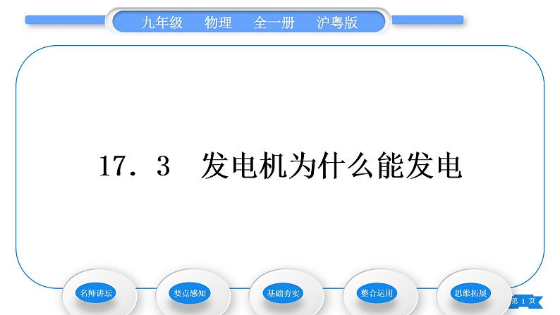 粤沪版九年级物理第十七章电动机与发电机17.3发电机为什么能发电习题课件01
