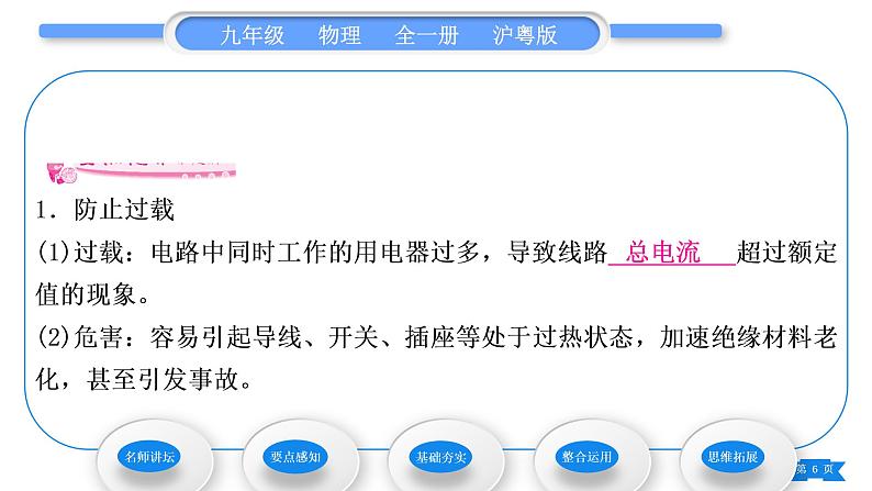 粤沪版九年级物理第十八章家庭电路与安全用电18.2怎样用电才安全18.3电能与社会发展习题课件06