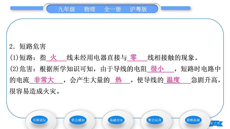 粤沪版九年级物理第十八章家庭电路与安全用电18.2怎样用电才安全18.3电能与社会发展习题课件07