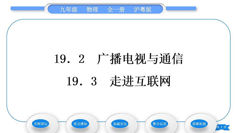 粤沪版九年级物理第十九章电磁波与信息时代19.2广播电视与通信19.3走进互联网习题课件01