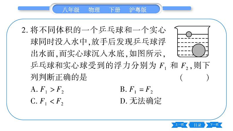 粤沪版八年级物理下第九章浮力与升力专题六物体浮力大小的比较习题课件03