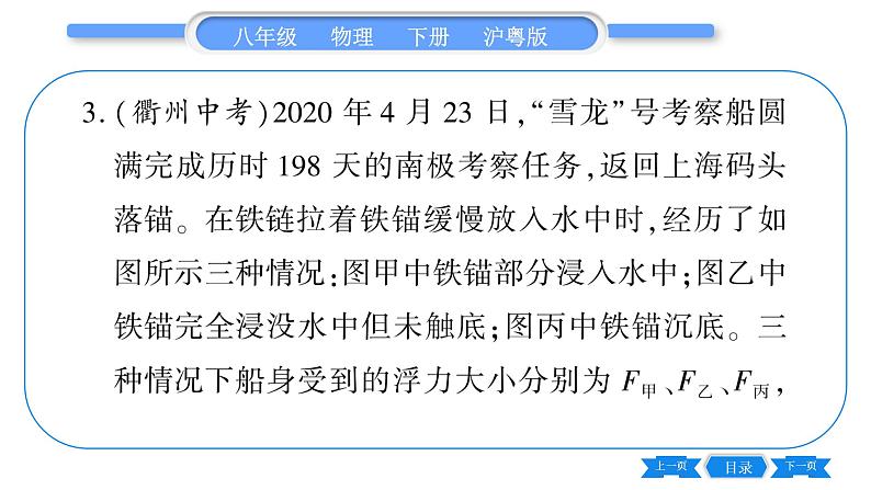 粤沪版八年级物理下第九章浮力与升力中考热点专练习题课件04