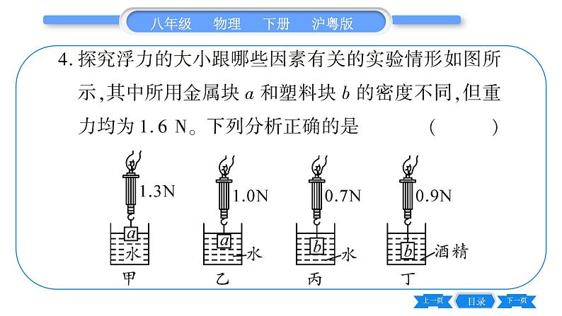 粤沪版八年级物理下第九章浮力与升力中考热点专练习题课件06