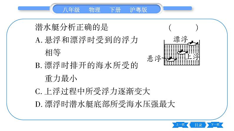 粤沪版八年级物理下单元周周测九  (9.3一9.4)习题课件第4页