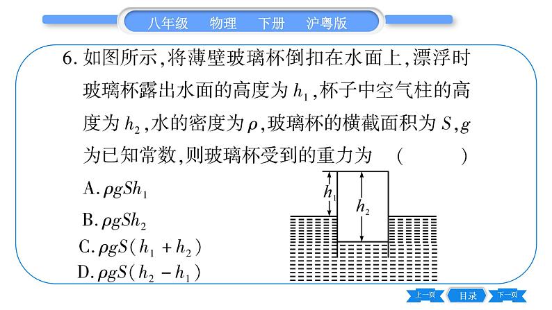 粤沪版八年级物理下单元周周测九  (9.3一9.4)习题课件第8页