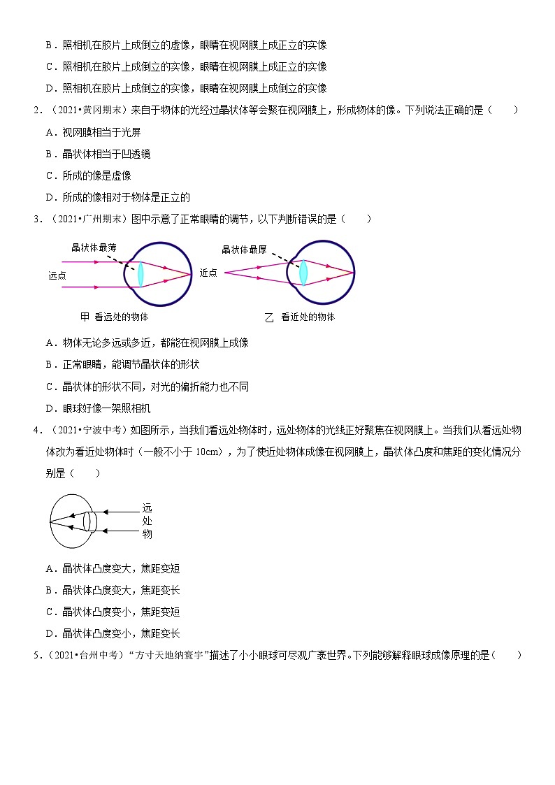 5.4 眼睛与眼镜（原卷+解析）-2022-2023学年八年级物理上册学优生重难点易错题精练（人教版）02