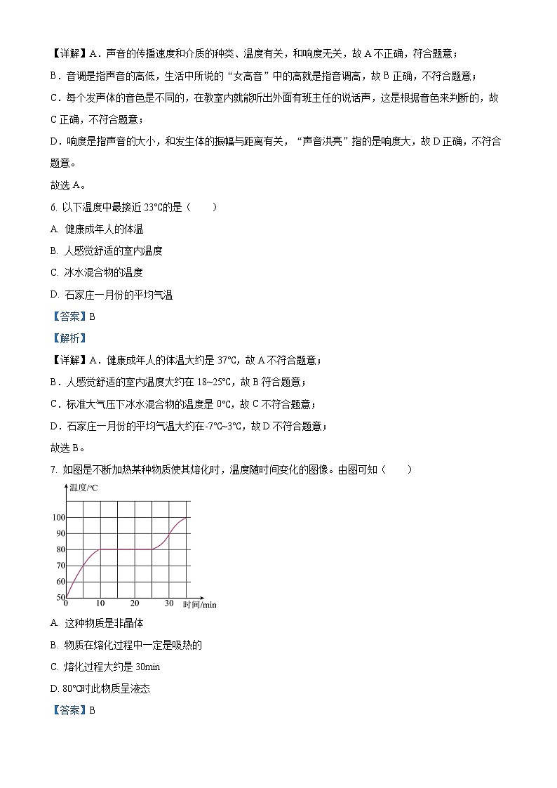 精品解析：河北省石家庄市高邑县2021-2022学年八年级上学期期末物理试题（解析版）第3页