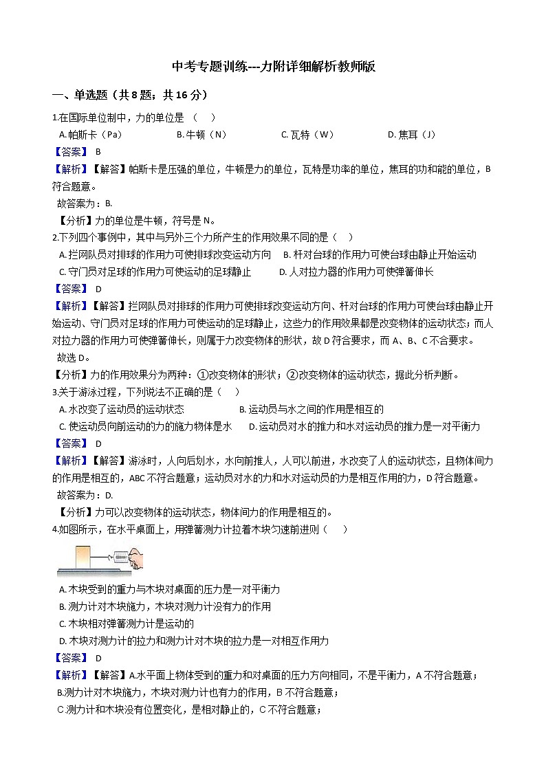 中考专题训练---力附详细解析教师版第1页