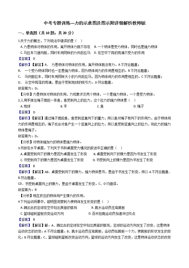 中考专题训练---力的示意图及图示 附详细解析教师版第1页