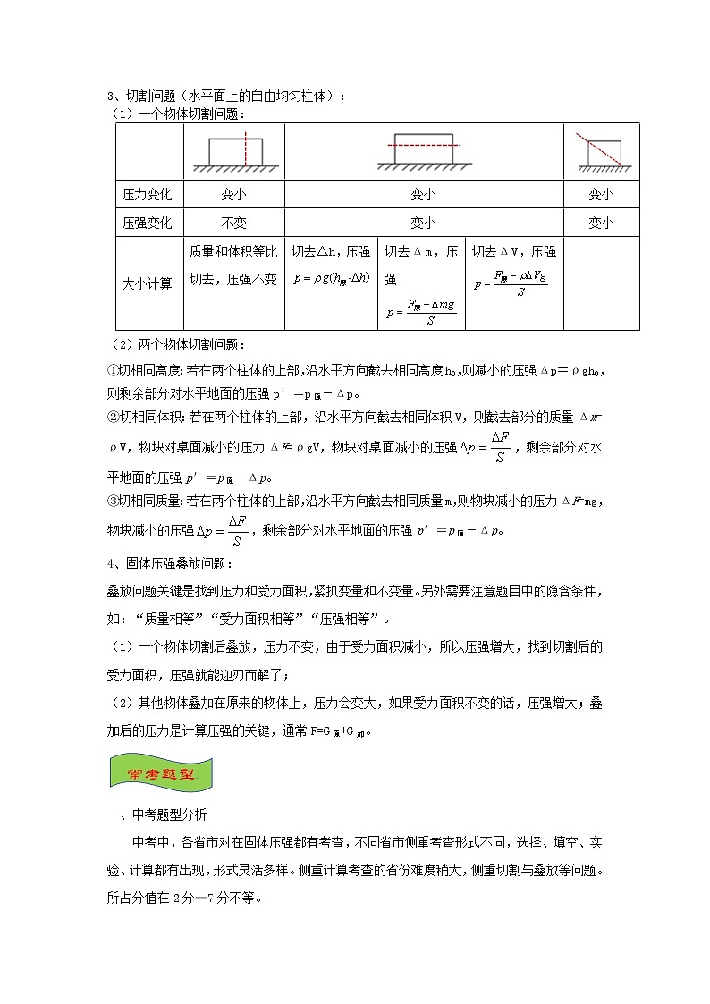 中考物理高频重难点考点专题解读与训练专题07固体压强计算及切割叠放问题含解析02