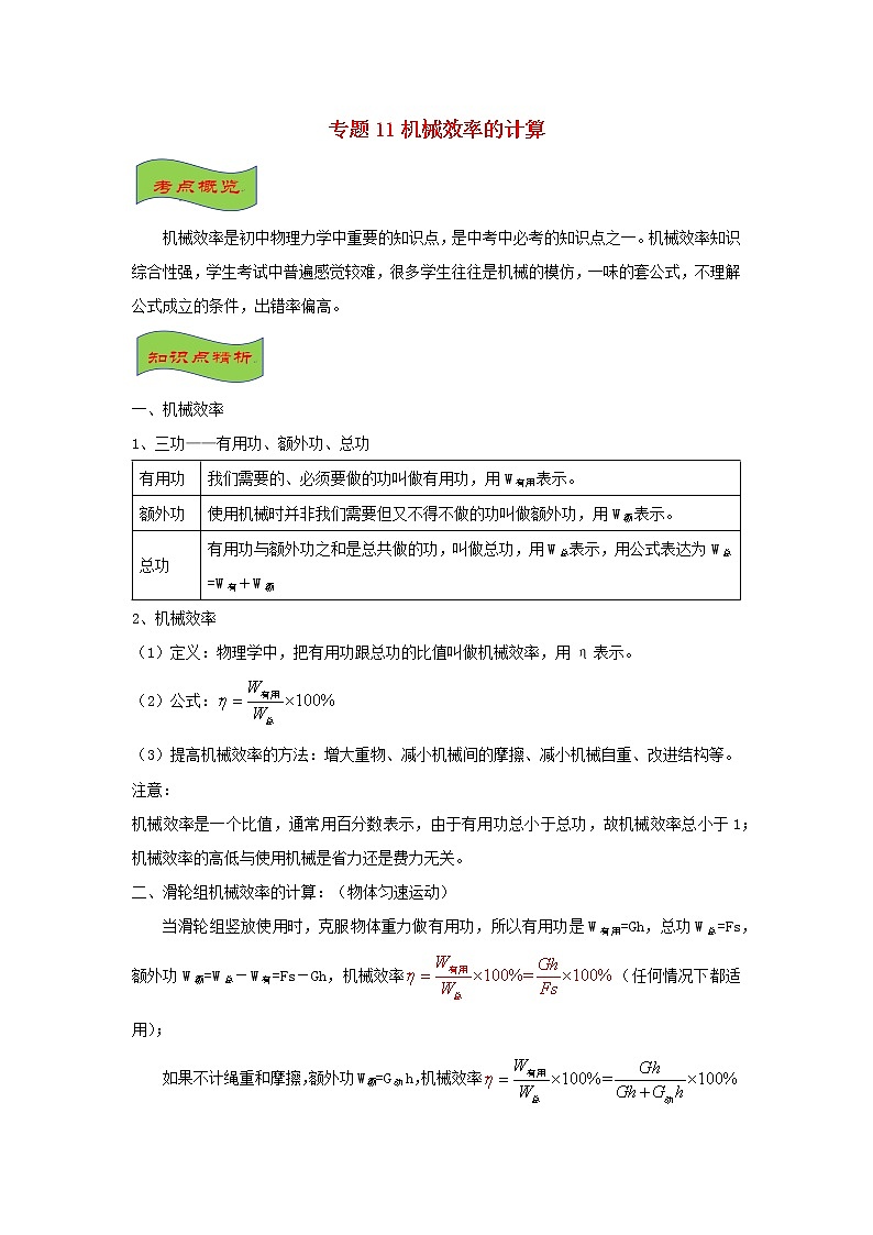 中考物理高频重难点考点专题解读与训练专题11机械效率的计算含解析01