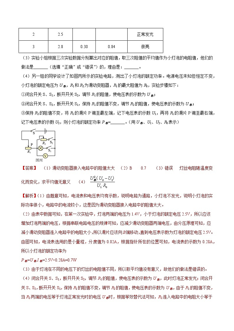 【期末专题复习】2022-2023学年 物理九年级上学期-专题演练08：测小灯泡的电功率的实验（解析版）第3页