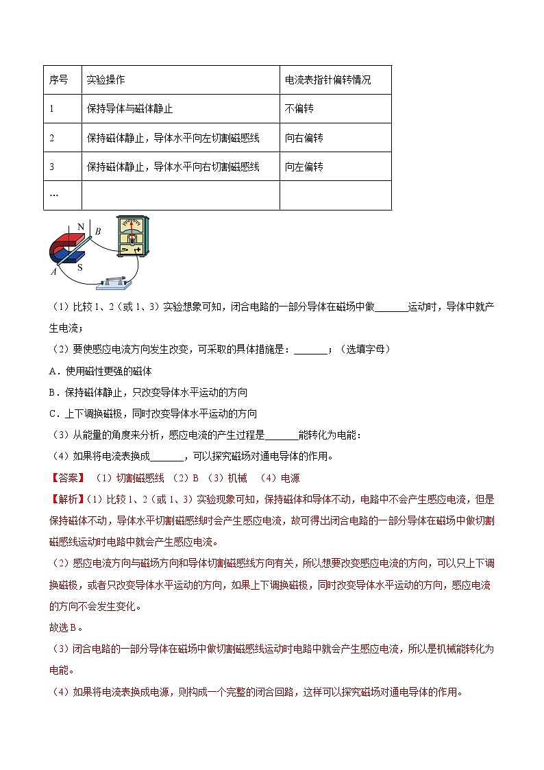 【期末专题复习】2022-2023学年 物理九年级上学期-专题演练12：探究导体在磁场中运动时产生感应电流的条件实验（解析版）第2页