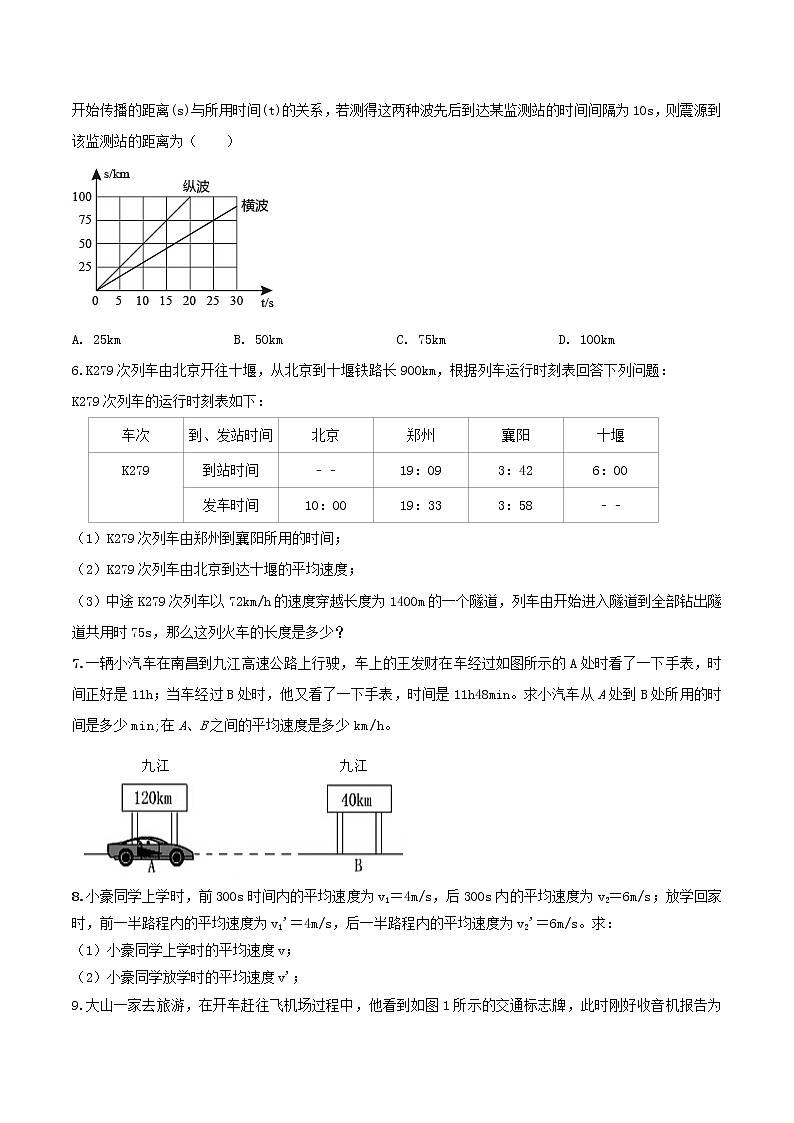 【期末专题演练】人教版物理八年级上学期期末演练：专题04-路程速度时间计算类问题（原卷版）-第2页