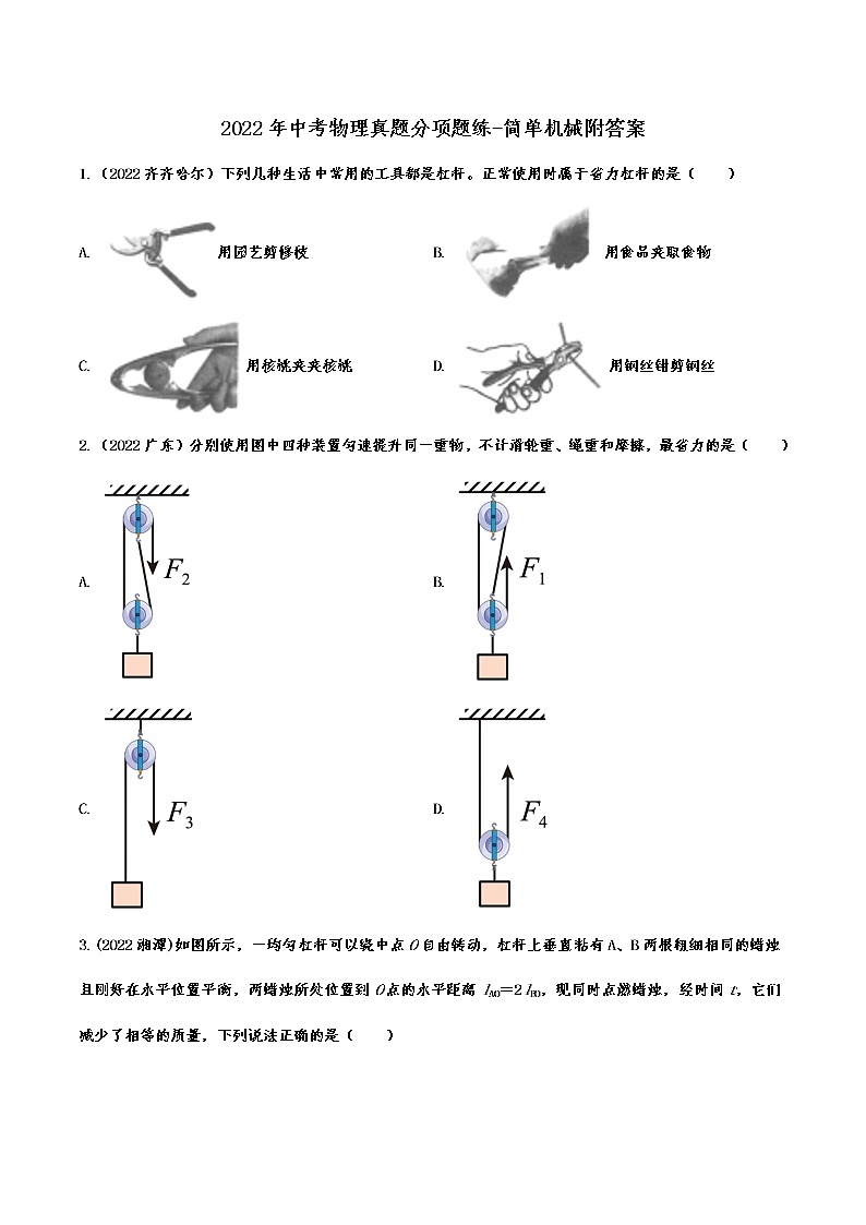 2022年中考物理真题分项题练-简单机械附答案01