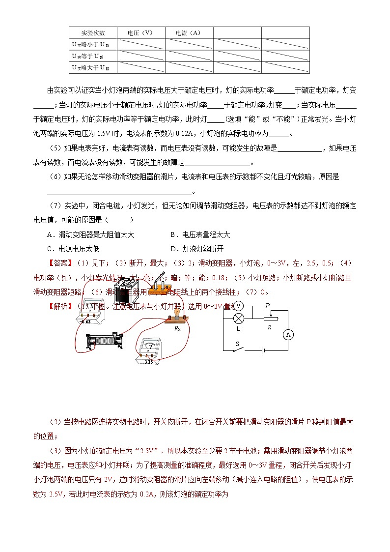人教版九下物理  18.3  测量小灯泡的电功率  同步练习02