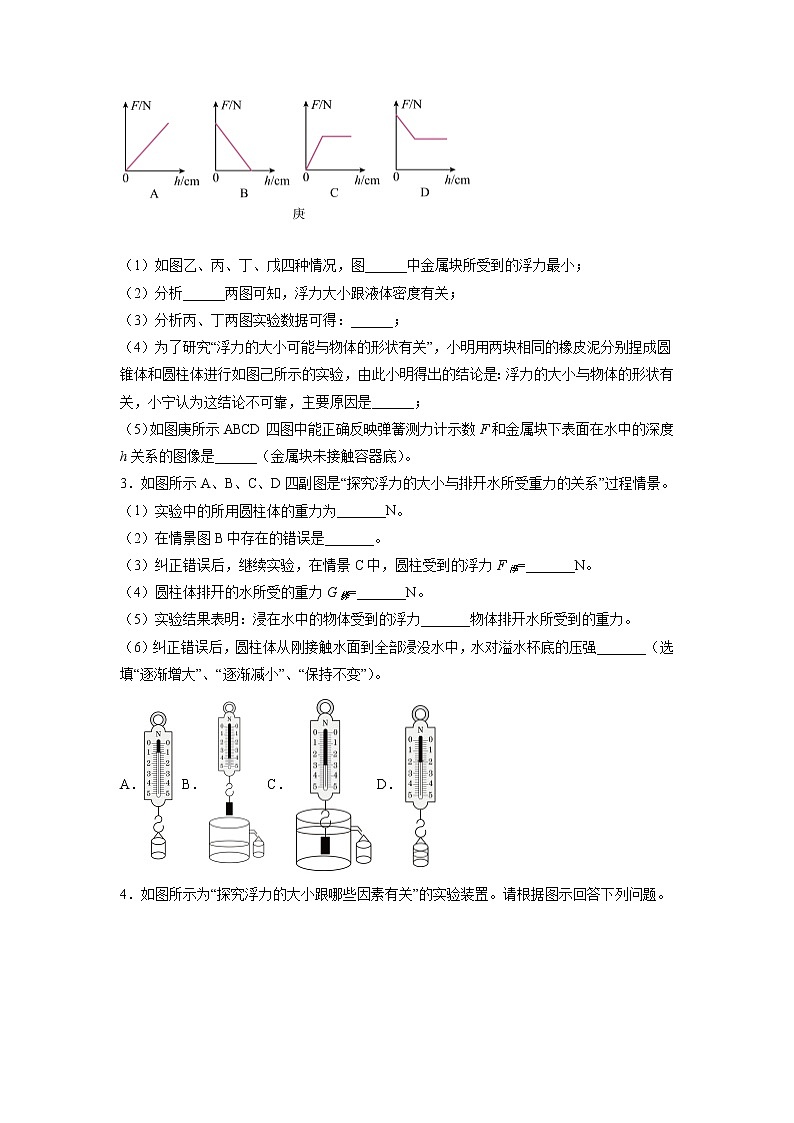 人教八下物理  第十章 影响浮力的因素+阿基米德原理 专题训练02