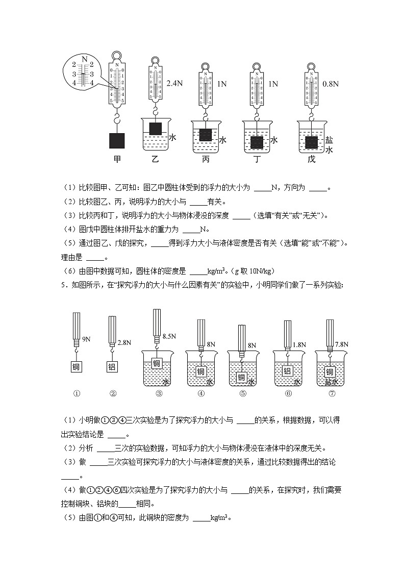 人教八下物理  第十章 影响浮力的因素+阿基米德原理 专题训练03
