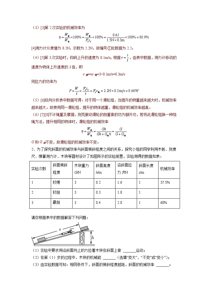人教八下物理  第十二章 滑轮组、斜面、杠杆机械效率的相关实验专训第2页