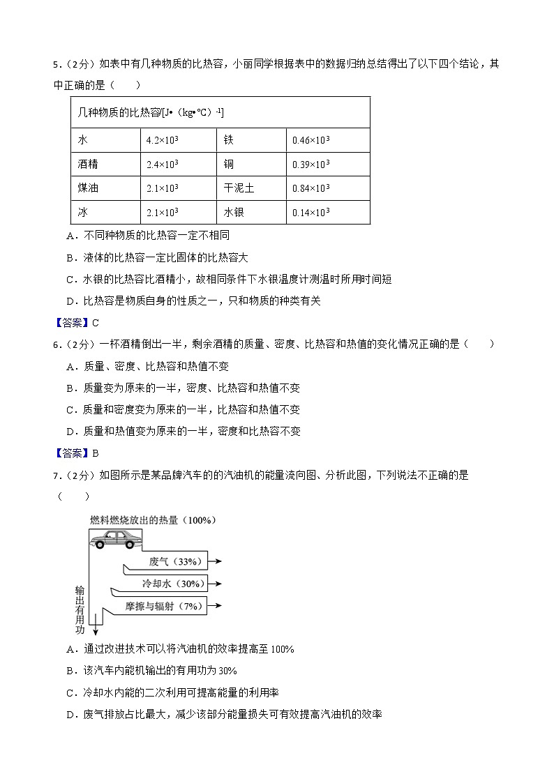人教版初中物理九年级上学期期中测试卷（三）附答案教师版第2页