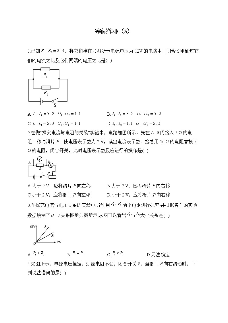 人教版九年级物理 寒假作业（5）第1页