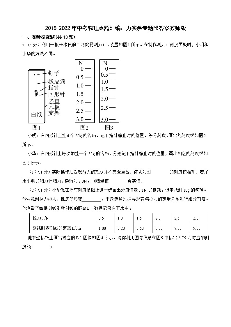 2018-2022年中考物理真题汇编：力实验专题附答案教师版01