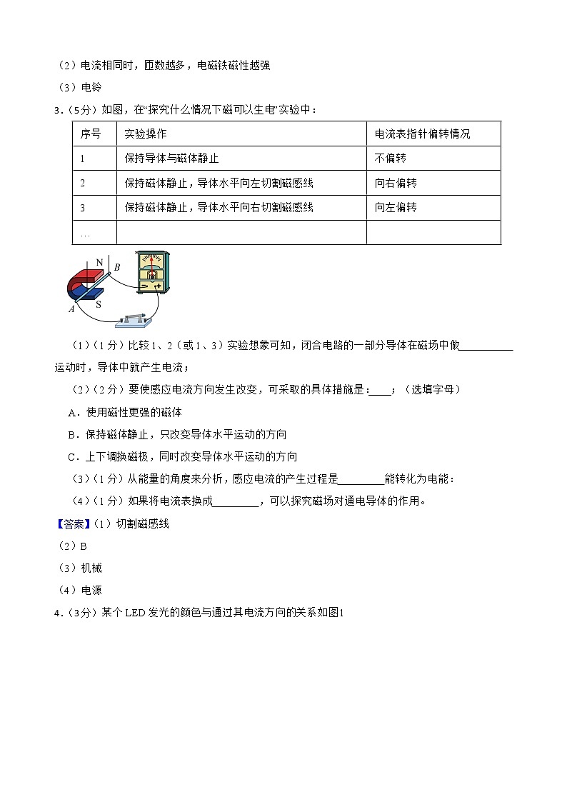 2021-2022年中考物理真题汇编：电与磁实验专题附答案教师版第2页