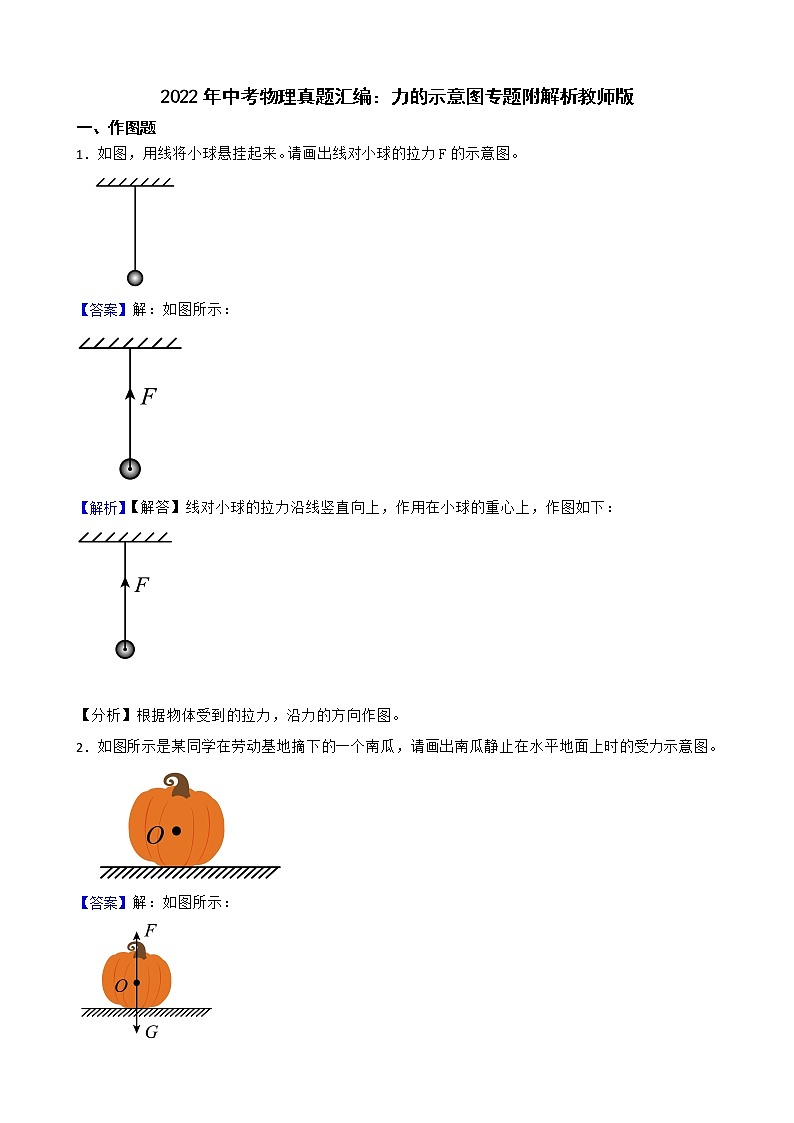 2022年中考物理真题汇编：力的示意图专题附解析教师版第1页