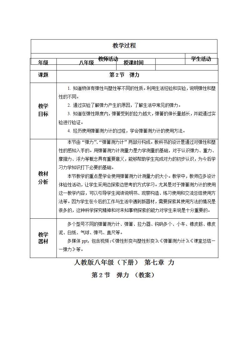 【人教版】八下物理  7.2 弹力  课件+教案+导学案+同步练习+内嵌视频01