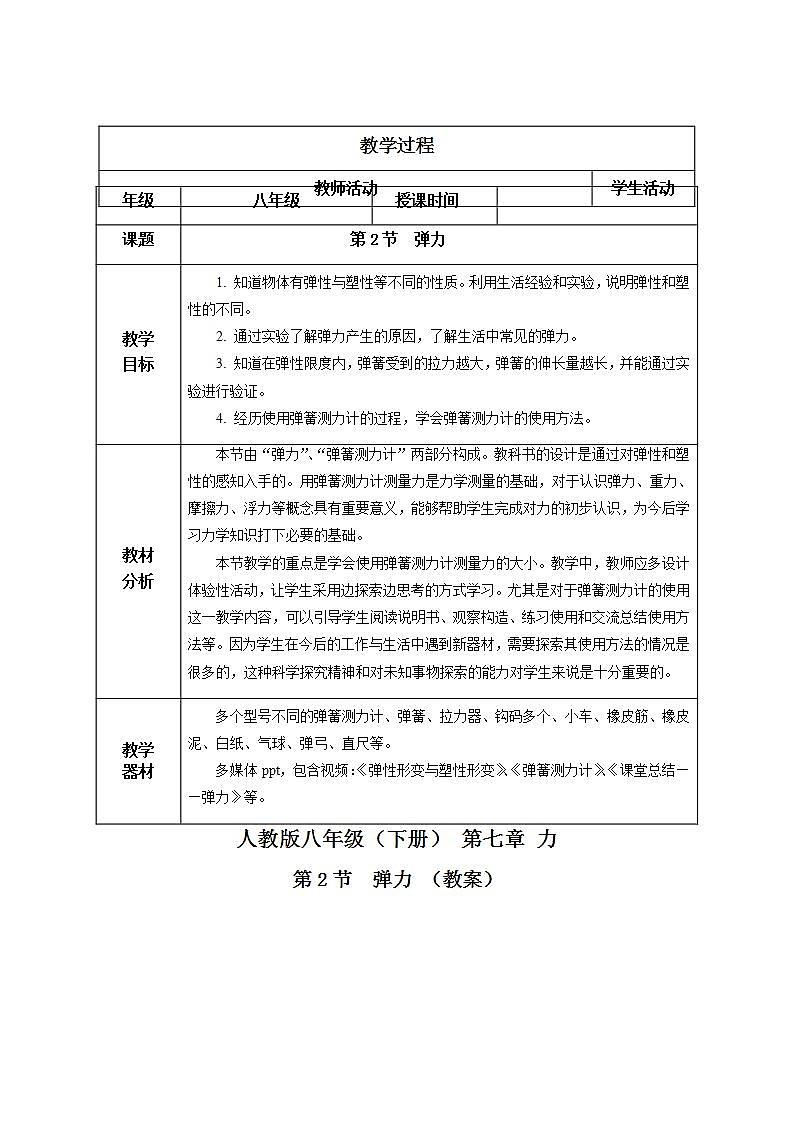 人教版八下物理  7.2 弹力  课件+教案+导学案+同步练习+内嵌视频01