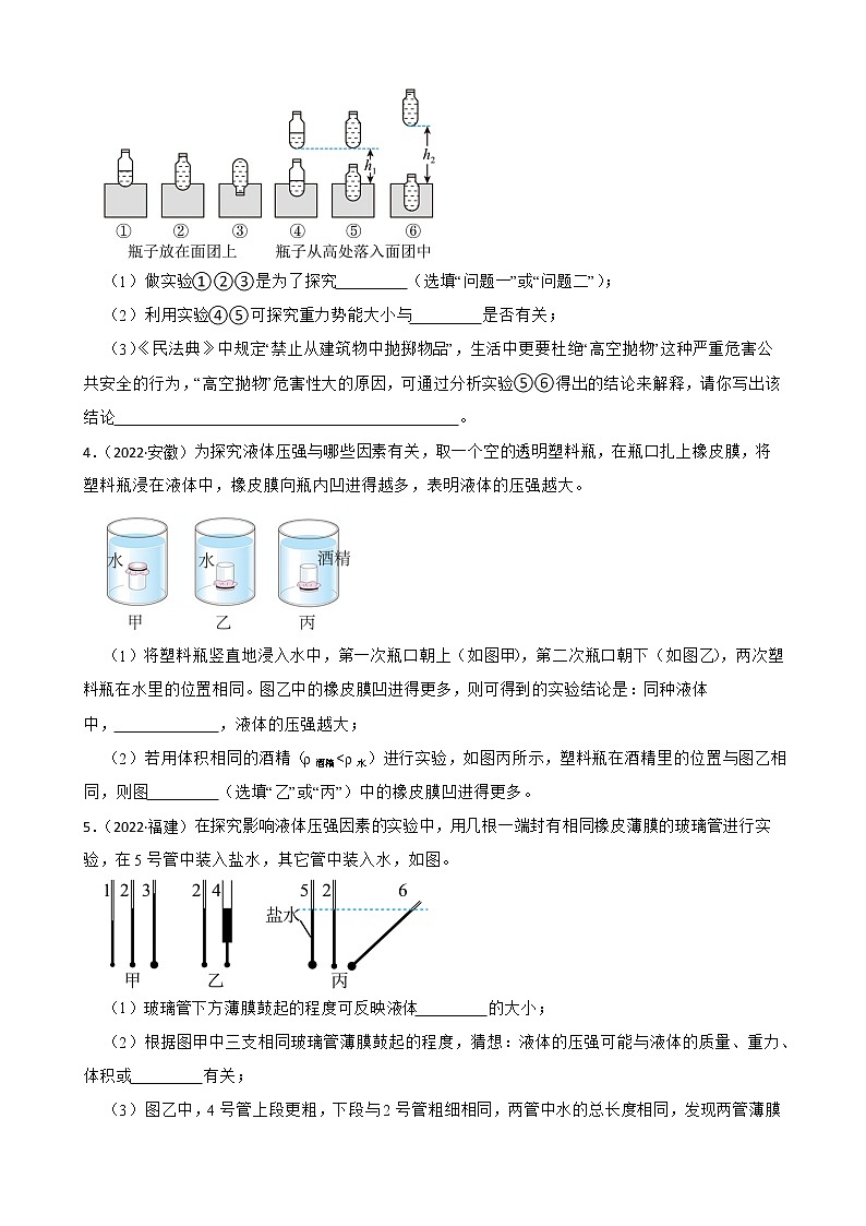 2022年中考物理真题汇编：压强实验专题附解析02