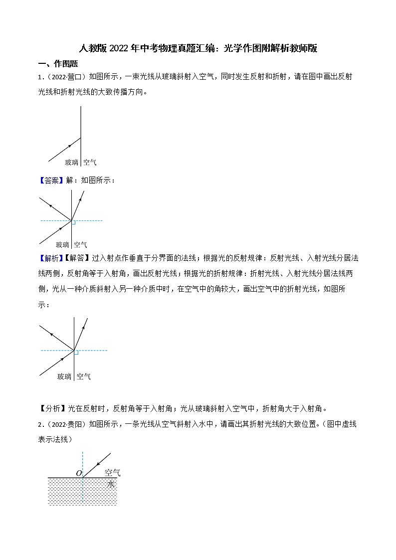 人教版2022年中考物理真题汇编：光学作图附解析01