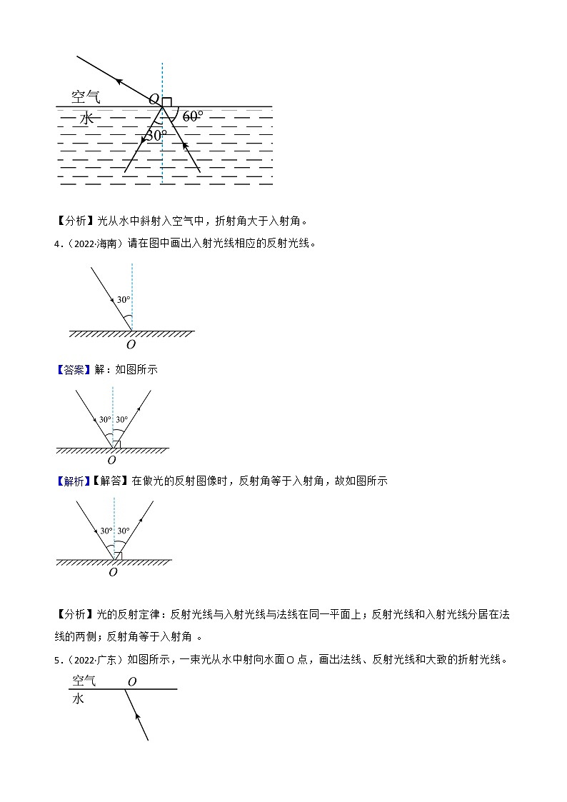 人教版2022年中考物理真题汇编：光学作图附解析03