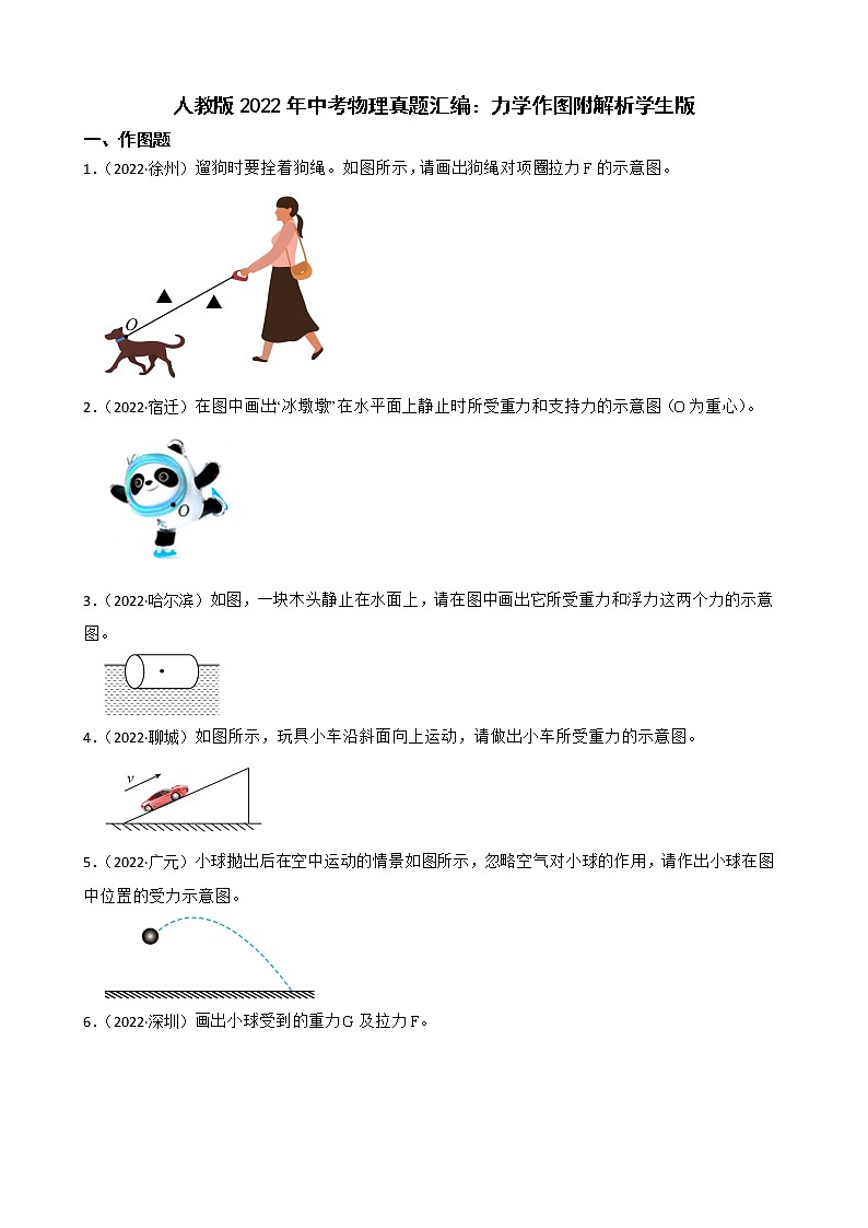 人教版2022年中考物理真题汇编：力学作图附解析01