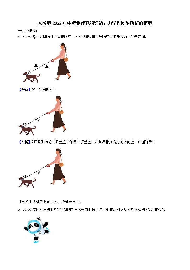 人教版2022年中考物理真题汇编：力学作图附解析01