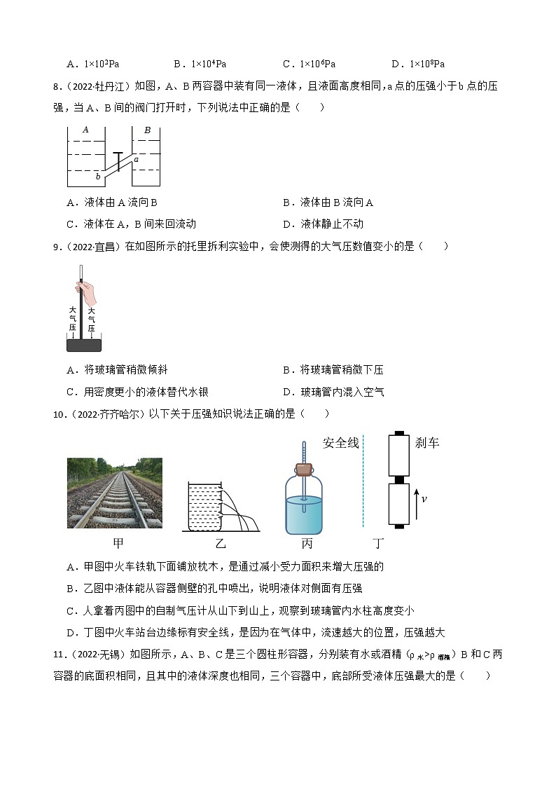 人教版2022年中考物理真题汇编：压强附解析学生版第3页