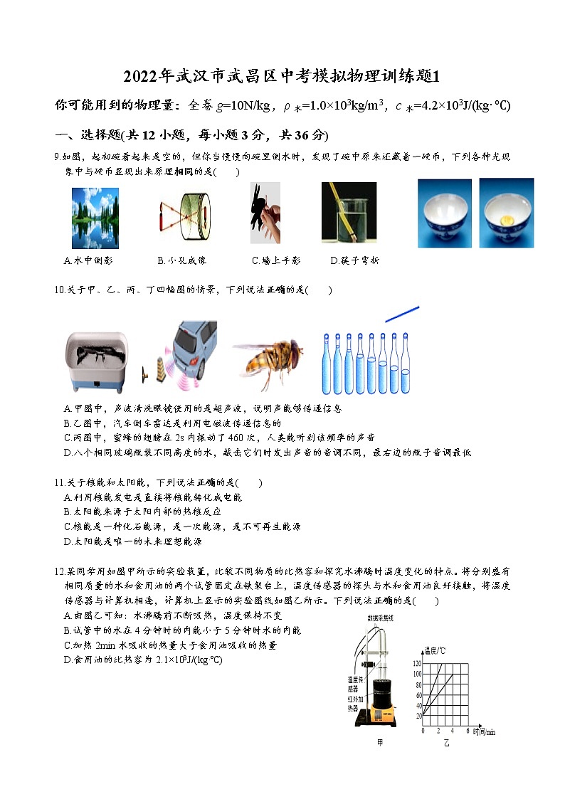2022年武汉市武昌区中考模拟物理训练题1第1页