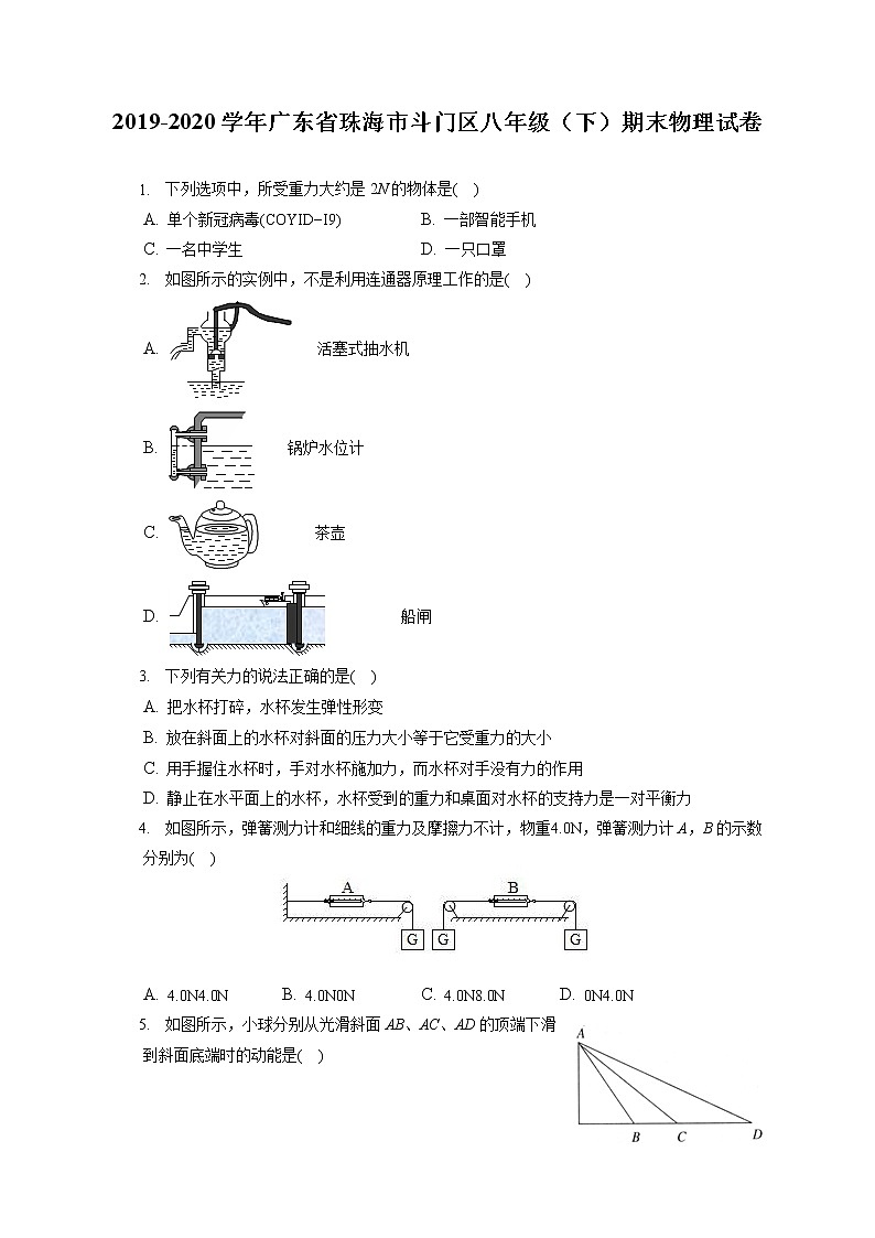 广东省珠海市斗门区2019-2020学年八年级下学期期末物理试题第1页