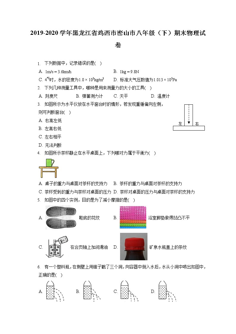 黑龙江省鸡西市密山市2019-2020学年八年级下学期期末物理试题第1页