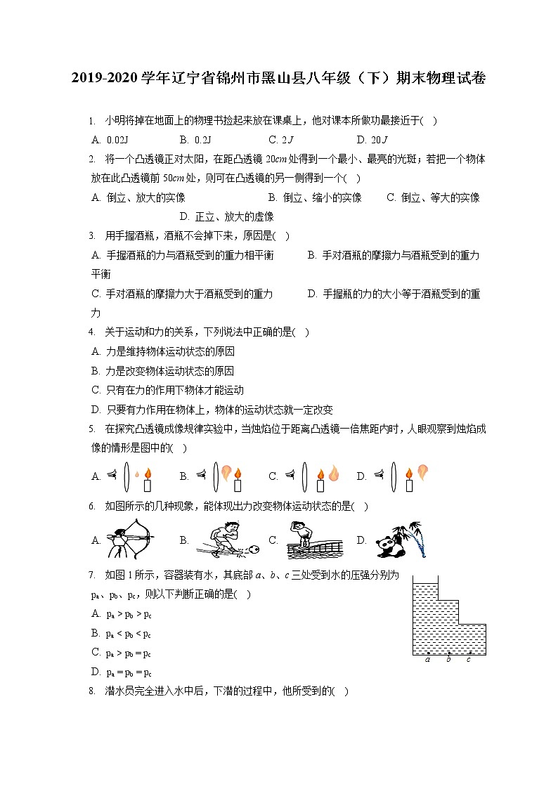 辽宁省锦州市黑山县2019-2020学年八年级下学期期末物理试题01