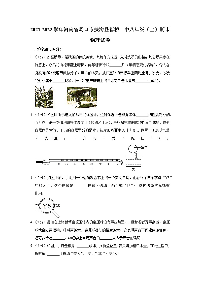 河南省周口市扶沟县崔桥一中2021-2022学年八年级上学期期末物理试题01