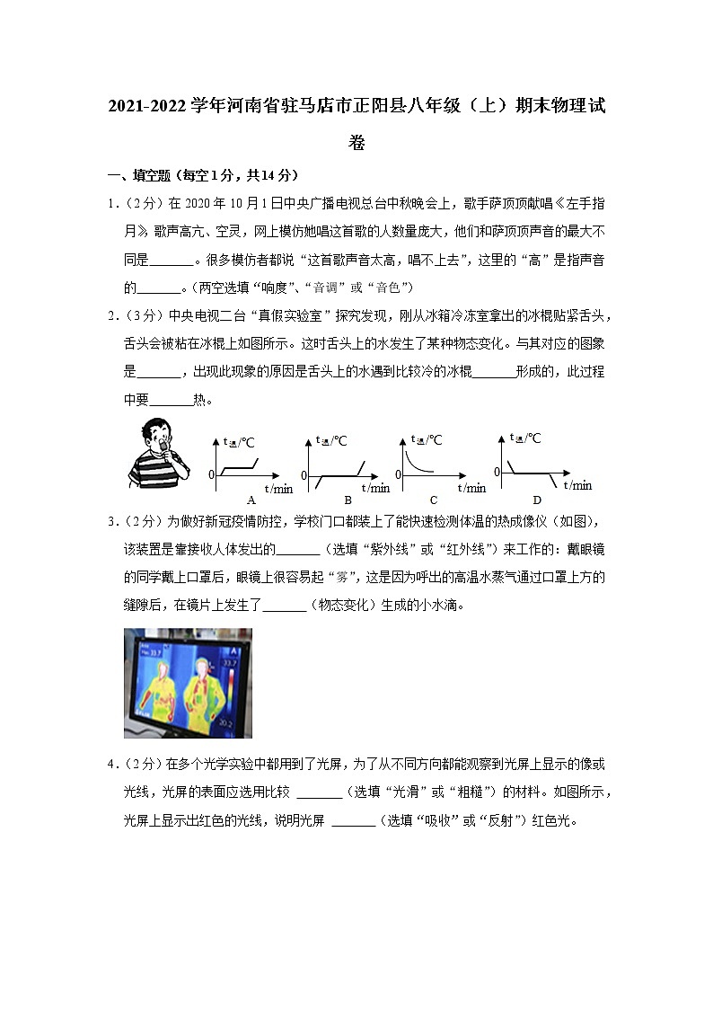 河南省驻马店市正阳县2021-2022学年八年级上学期期末物理试题第1页